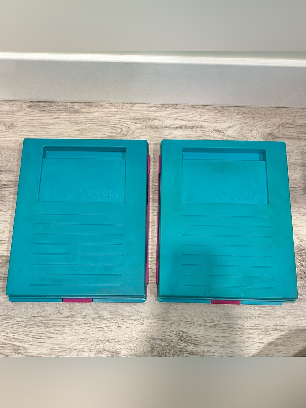 Vintage 1990 Crayola Crayon Purple Teal Travel Art Drawing Storage Case Set of 2